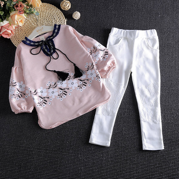 

2pcs Girls T-shirt + Pants Sets For 2Y-9Y, Pink