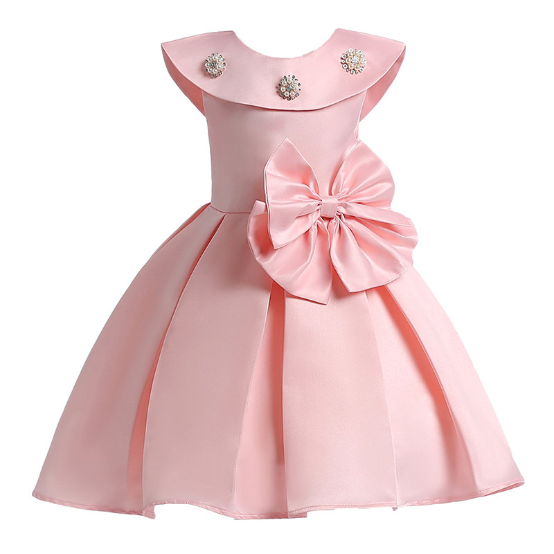 

Big Bow Girls Beading Dress For 3Y-15Y, Red blue pink