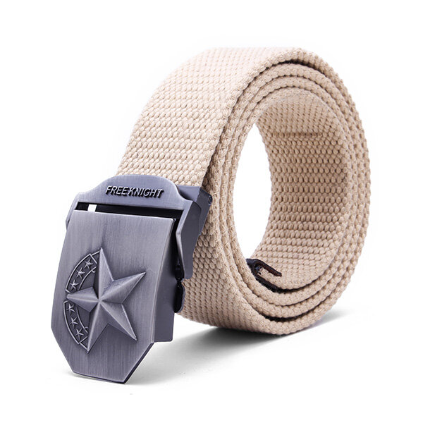 

140cm Five-Pointed Star Extended Thickening Canvas Weaving Buckle Belt, Coffee khaki