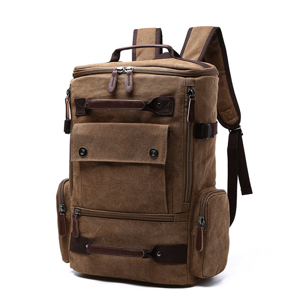 

Canvas Backpack Big Capacity Casual Multi-functional Travel Bag For Men, Khaki blue black
