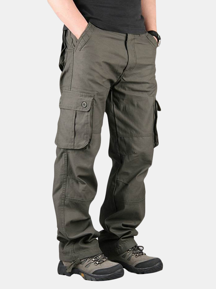 

Men's Extra Large Multi Pockets Outdoor Cargo Pants Casual Loose Cotton Trousers, Yellow army green khaki black