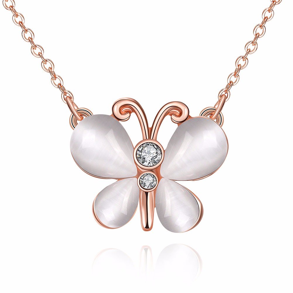 

Luxury Women Necklace Butterfly Opal Rhinestone Necklace Gift, Rose gold