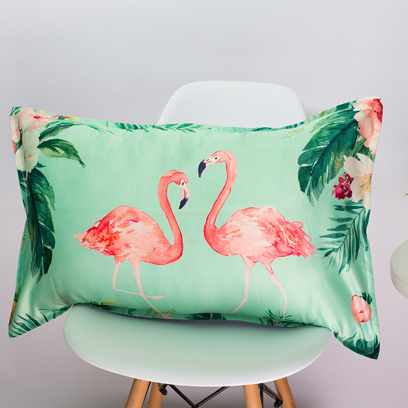 

48*74 cm Flamingo Tribute Silk Pillowcase, White