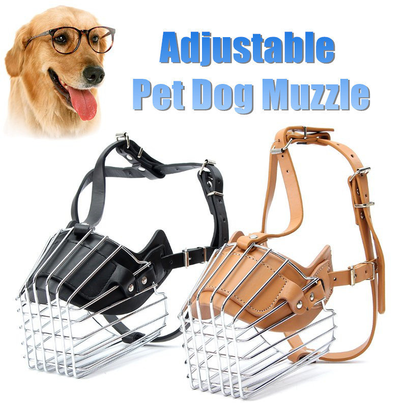 

Adjustable Large Dog No Bite Bark Basket Muzzle Cage Mouth Anti Chew Mesh Cover, Brown black