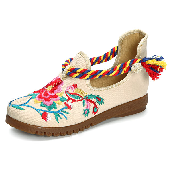 Hot-sale Red Flower Embroidered Retro Colorful Chinese Knot Loafers ...