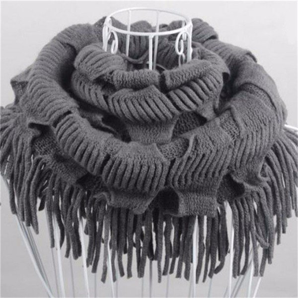 

Women Winter Warm Knit Fringe Tassel Neck Wrap Circle Snood Scarf Shawl, White white khaki red light gray pink dark gray black
