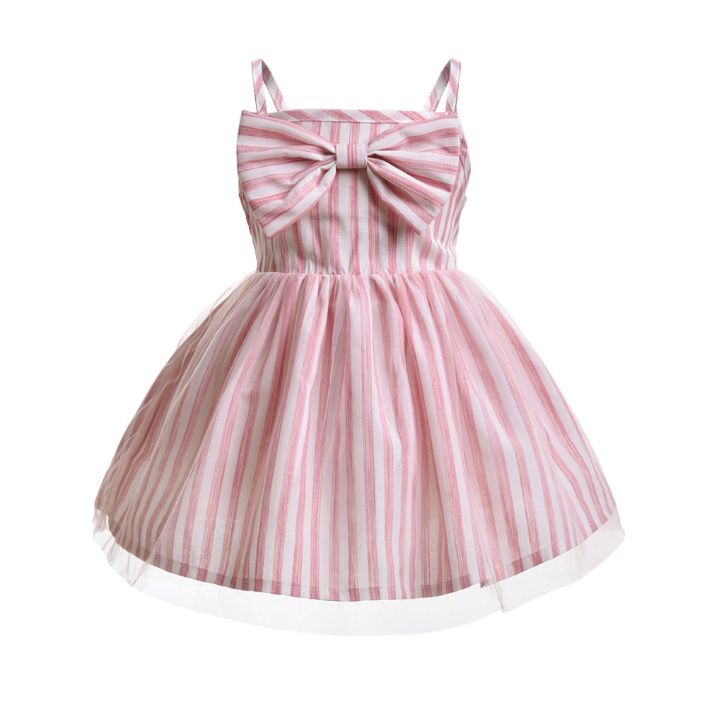 

Cute Bowknot Girls Striped Dress 1Y-9Y