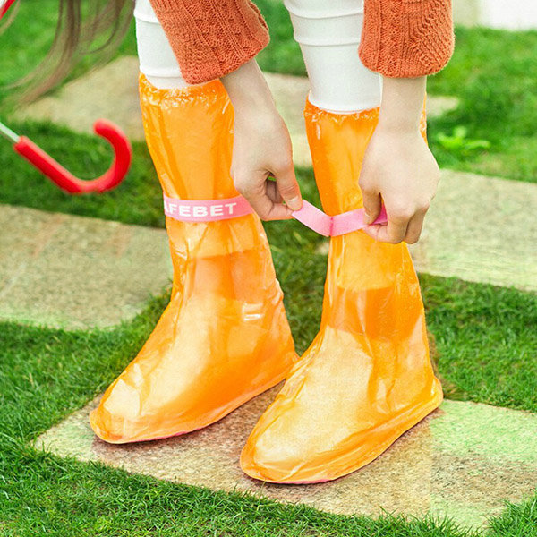 

Men Women High Boots Rain Shoes Cover Waterproof Flats Slip-resistant Overshoes Rain Gear, Green orange transparent