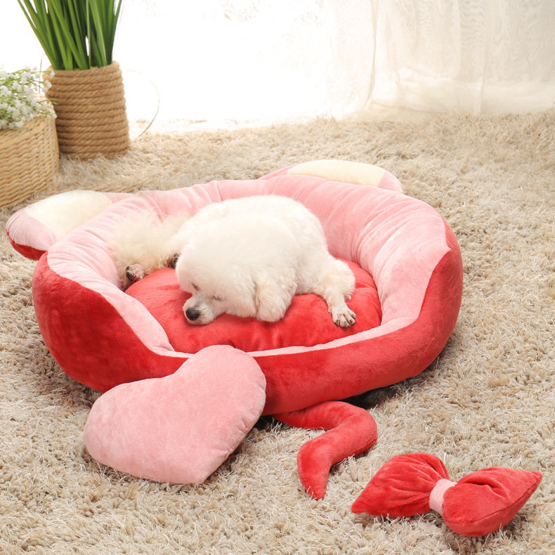

Lovely Cat Shape Crystal Velvet Pet Sleeper Kennel Bed, Pink red blue gray brown