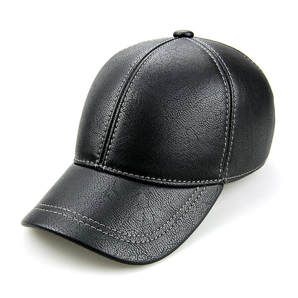 

Mens PU Leather With Ear Flaps Keep Warm Baseball Cap Outdoor Visor Trucker Hats Adjustable, Black grey