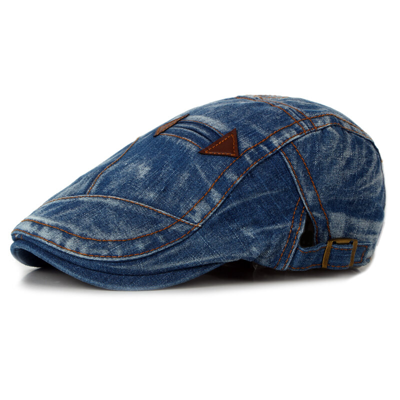 

Fashion Summer Mens Washed Vintage Denim Beret Caps Casual Flat Sun Cap for Cowboy, Black blue dark blue