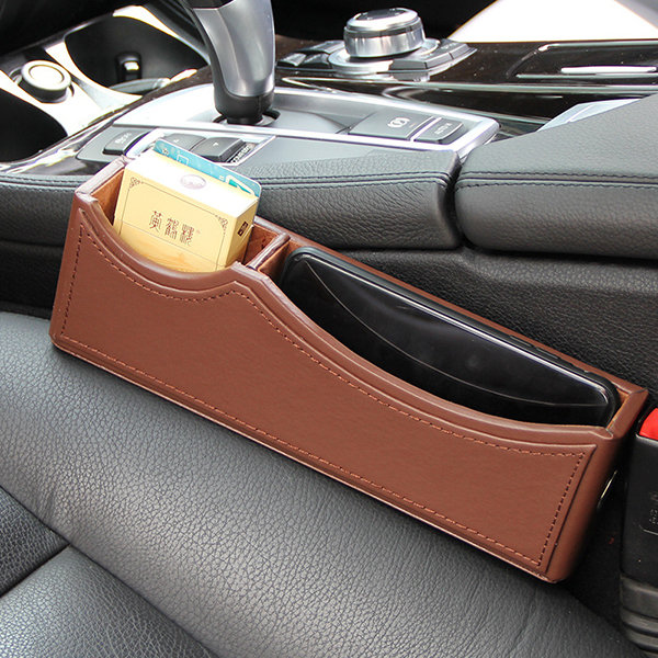 

Leather Car Storage Box Car Seat Pocket Organizer Phone Charging Wire Pot Beverage Holder, Black coffee beige cross