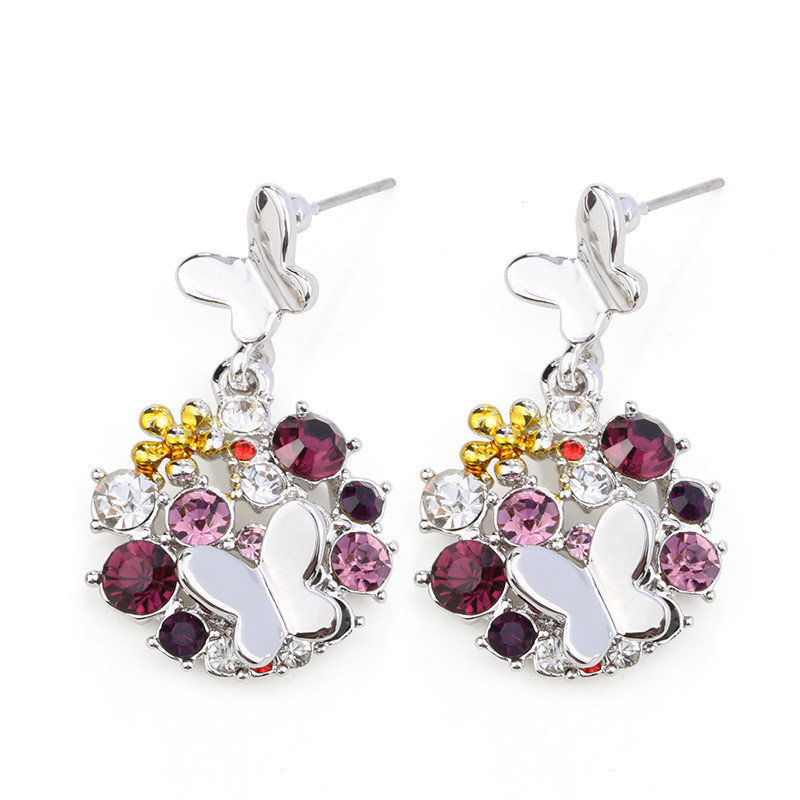 

Luxury Elegant Earrings Rhinestone Butterfly Flower Women Earrings, Blue rose green purple rainbow