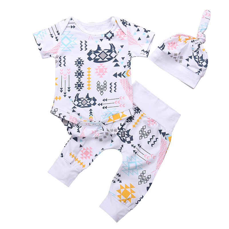 

3PCS Newborn Baby Outfit Set For 0-24M, White
