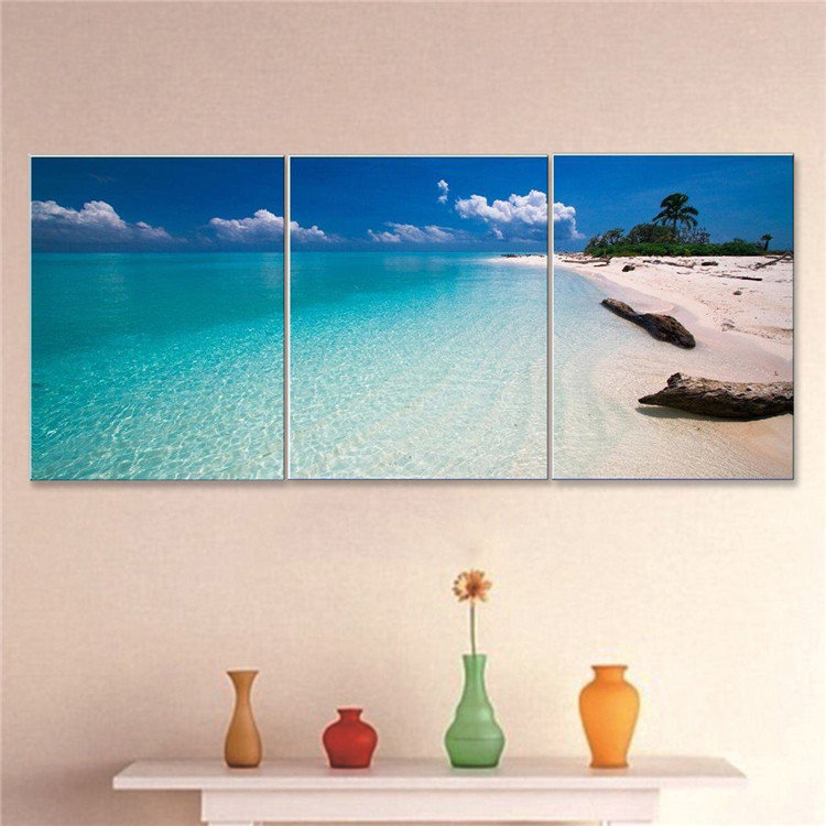 

3 Pcs Canvas Painting Wall Art Framed Prints Modern Abstract Beach Living Room Home Decor, White