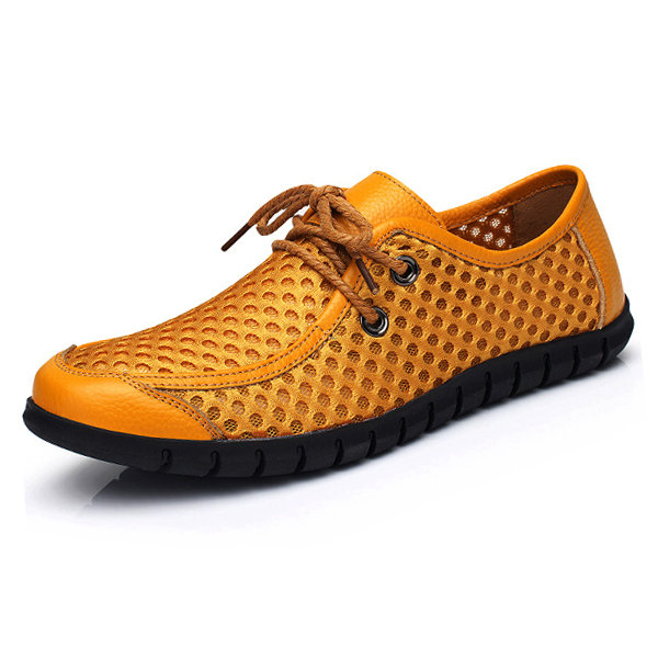 

Men Breathable Honeycomb Mesh Loafers Soft Sole Outdoor Casual Shoes, Dark blue brown yellow