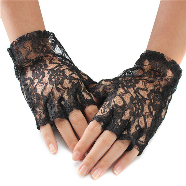 

Women Lace Fingerless Gloves Laciness Sun Protection Wedding Gloves, White black