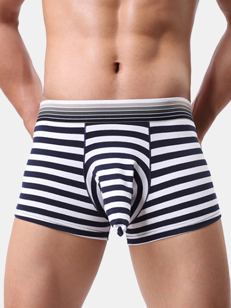 

Sexy Cotton Breathable Elephant Shaped U Convex Pouch Stripes Boxers for Men, Orange gray white red black blue royal blue