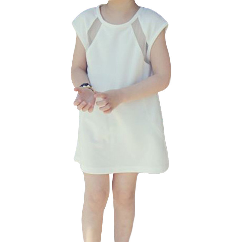 

Solid Color Girls Dress For 3Y-11Y, White deep blue