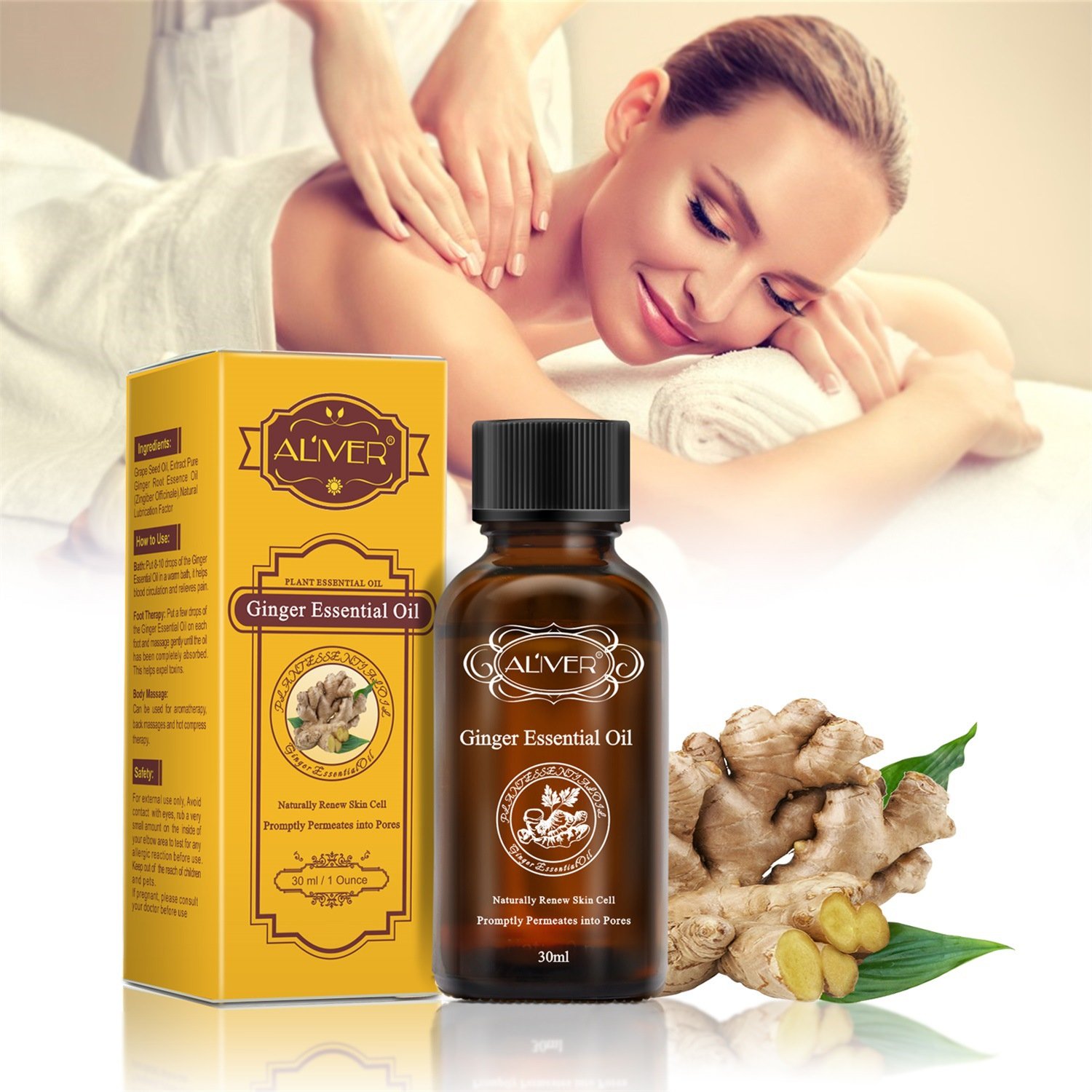 

Natural Ginger Massage Essential Oil, White