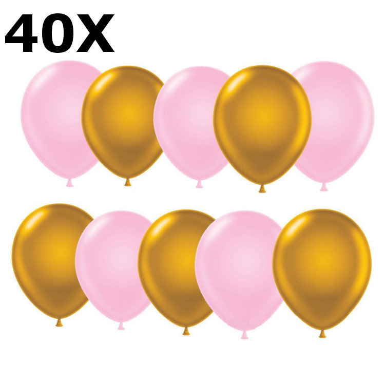 

40pcs Pink And Metallic Gold Latex Balloons