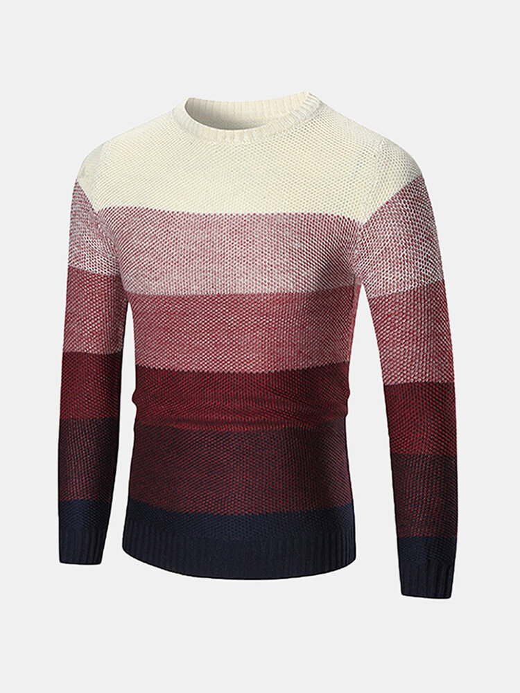 

Gradient Color Pullover Hit Color Casual Sweater, Red green dark blue