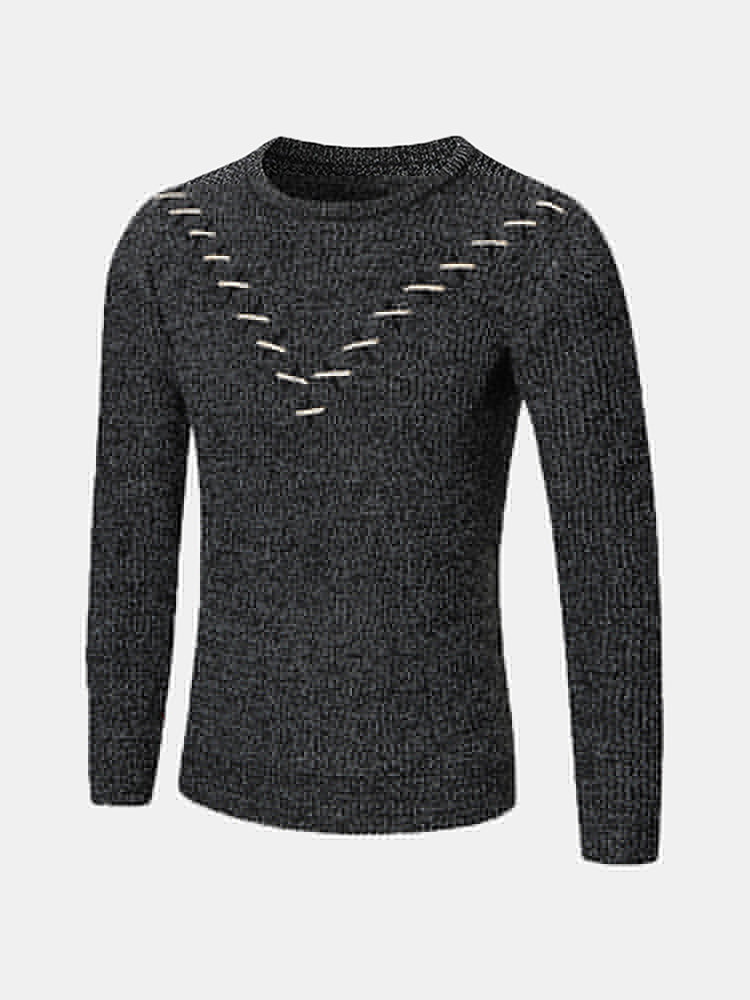 

Mens Fall Winter Stylish Tether Design Knitted Round Neck Long Sleeve Casual Sweater, Gray black dark blue