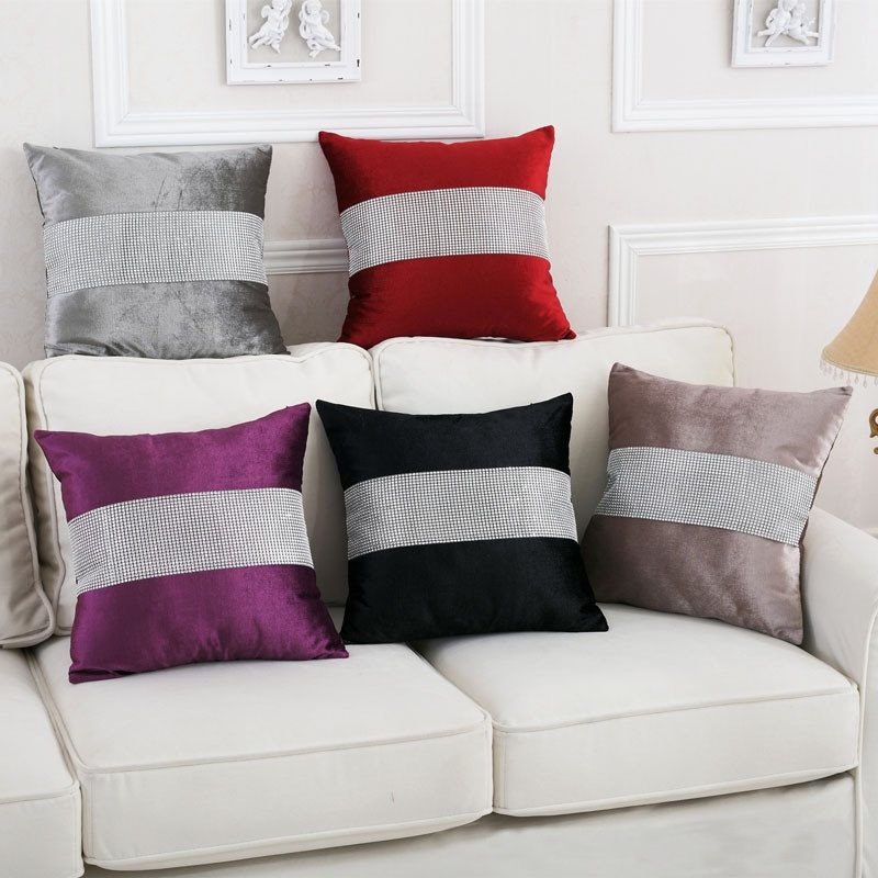 

45*45cm Stylish Diamond Velvet Cushion Case Sofa Bed Decor Modern Minimalist Hotel Cushion Cover, Grey khaki purple red black