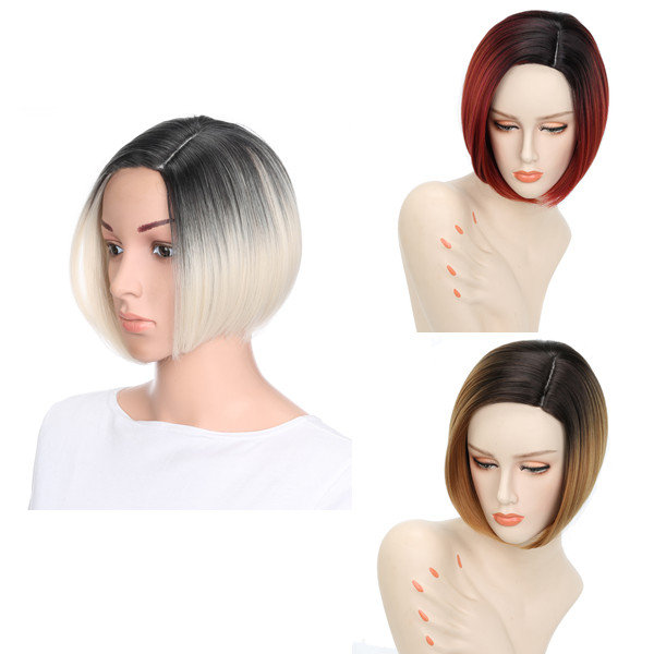 

Gradient Color Short Straight Bobo Synthetic Wig, White
