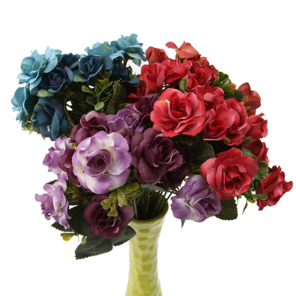 

4 Colors Artificial Rose Bouquet Simulated Flowers Leaf Home Wedding Garden Decor, Red blue coffee purple