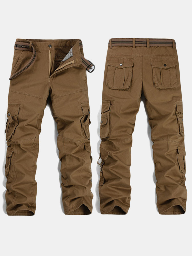 

Mens Outdoor Solid Color Multi-Pocket Wearable Casual Cargo Pants, Black army green khaki