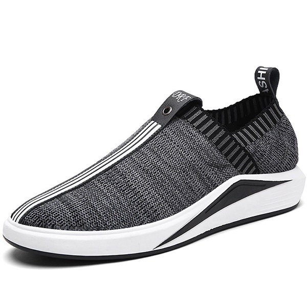

Men Breathable Flyknit Mesh Fabric Shock Absorption Trainers Casual Sneakers, Black khaki gray dark blue black