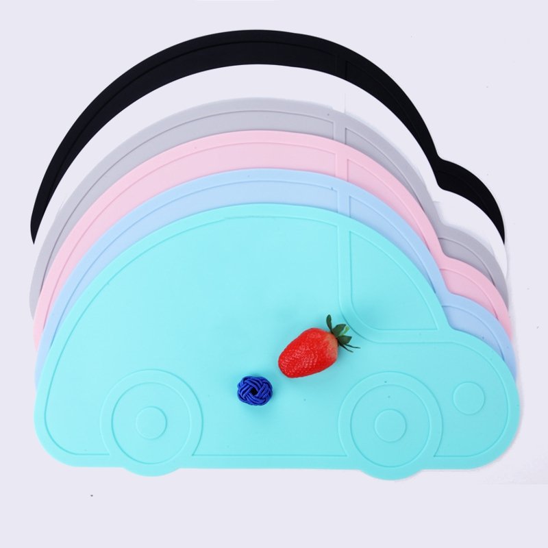 

Cartoon Car Shape Baby Kids Placemat Silicone Dining Mat Pad Heat Resistance Dishes, Light grey