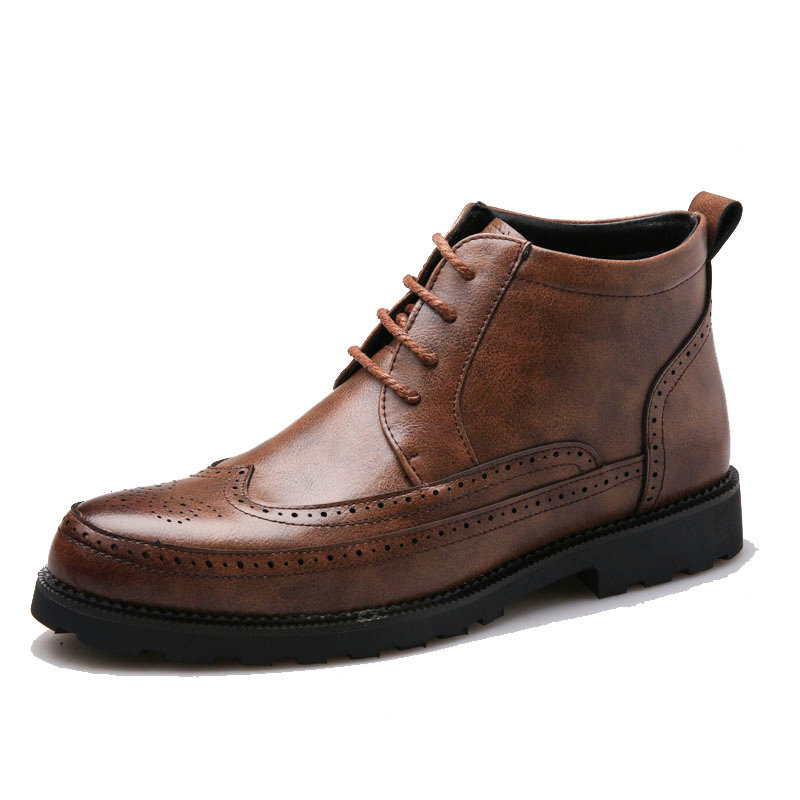 

Men Brogue Carved Lace Up Ankle Boots, Black brown grey