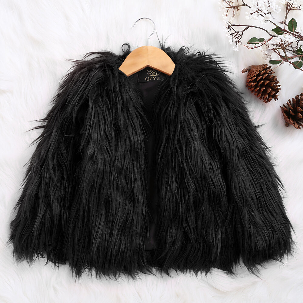 

Faux Fur Girls Winter Coat For 2Y-11Y, Black white light pink navy red