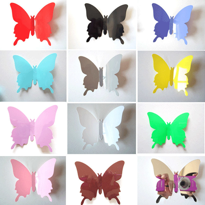 

12PCS 11 Colors 3D Glossy Butterfly Wall Sticker Fridge Magnet Art Applique Home Decor, Fruit green black yellow pink white red light purple grey lavender