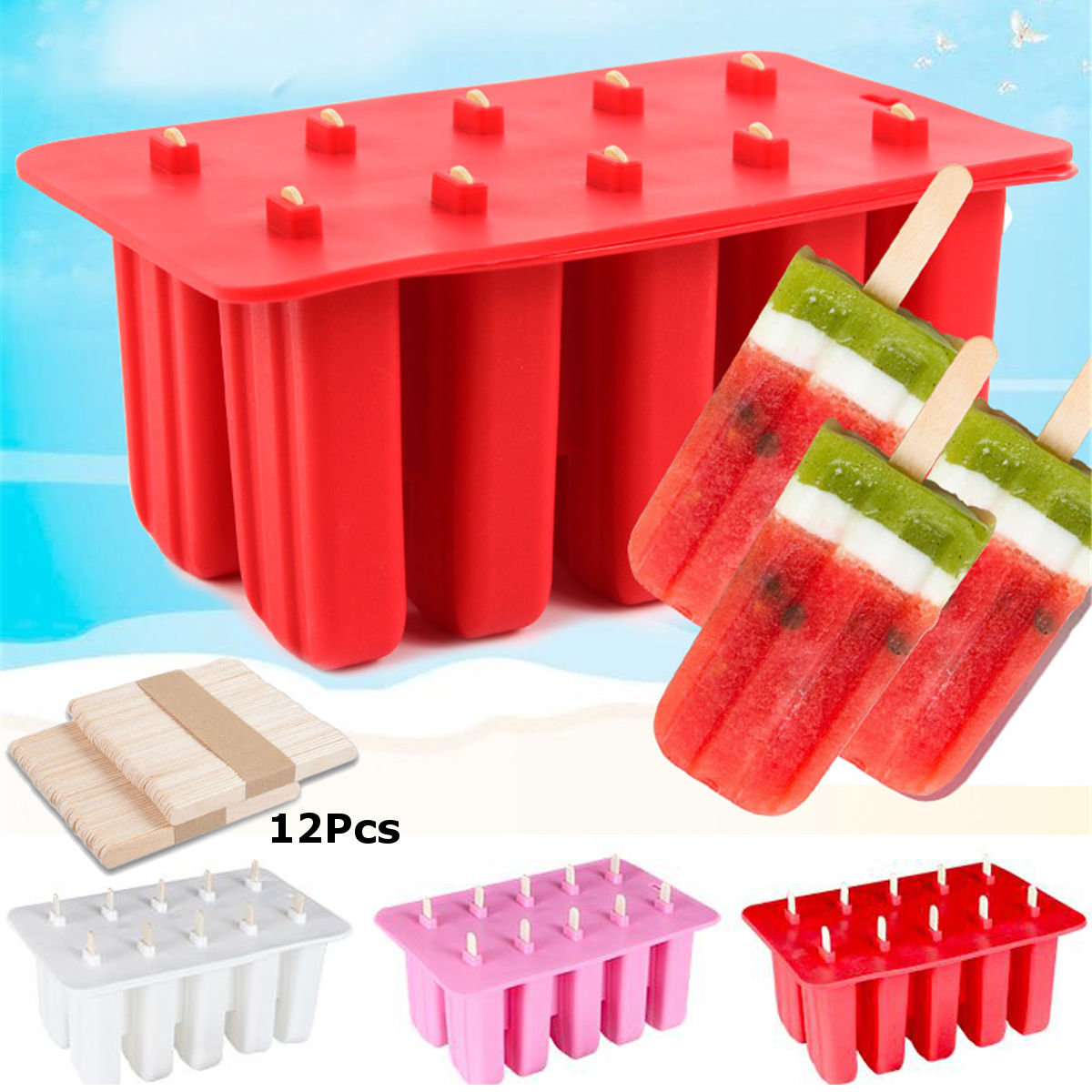 

10 Grids Silicone Popsicle Mold Ice Cream Tray, Pink