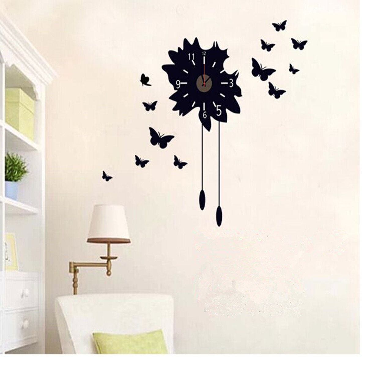 

Creative DIY Removable PVC Black Butterfly Clock Wall Decal Stickers