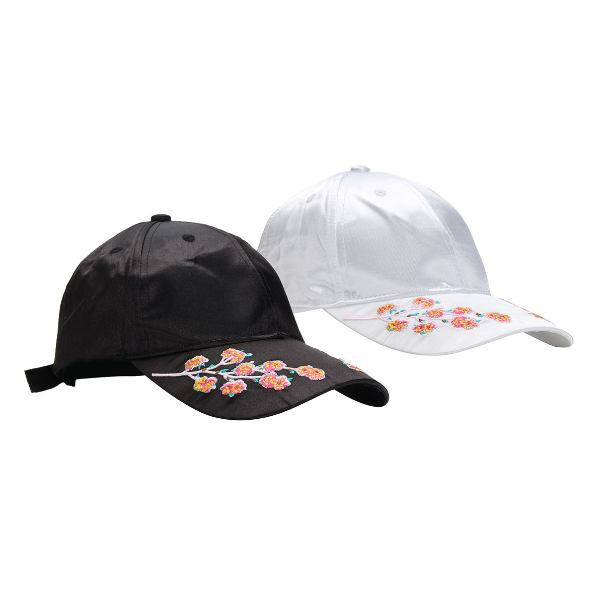 

Women Plum Embroidery Cotton Baseball Cap Travel Sunscreen Snapback Caps Hip Hop Hat, White black