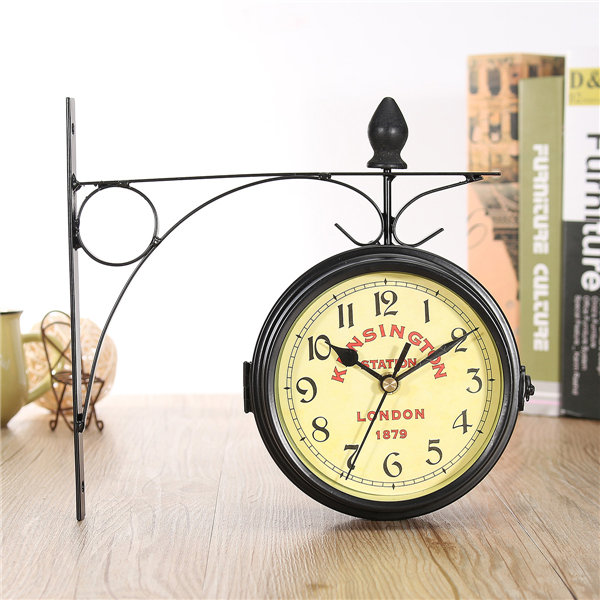 

Vintage Double Sided Bicycle Wall Clock Metal Frame Glass Antique Hanging Decorative