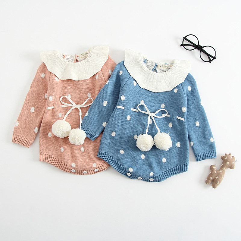 

Knitted Girls Romper For 0-36M, Pink blue