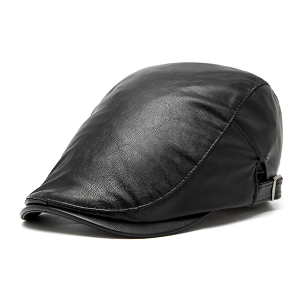 

Men Women Vintage PU Leather Beret Cap Windproof Hat, Red coffee navy