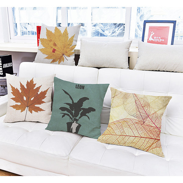 

45x45cm Maple Leaf Printing Pillow Cover Throw Square Cushion Cover Pillowcase Sofa Home Decor, White