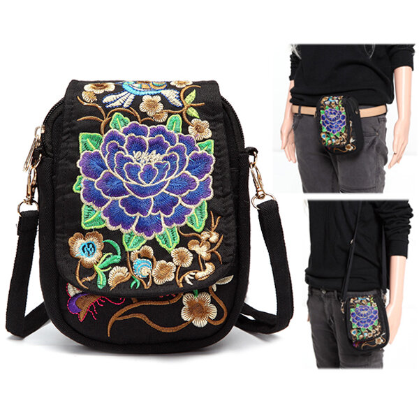 

Woman Tribal Retro Shoulder Bag Canvas Chinese Style Phone Bag Little Bag For Woman, Red blue muli-colored purple
