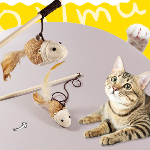 

Funny Cat Teaser Pet Toys Kitten Interactive Toy Stick Wand Feather Play Games, White