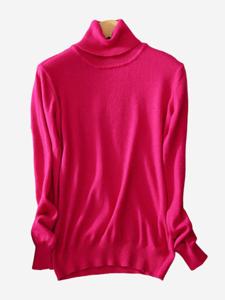 

Turtleneck Pure Color Bottoming Sweaters, White black camel dark grey rose royal blue watermelon red purple white green