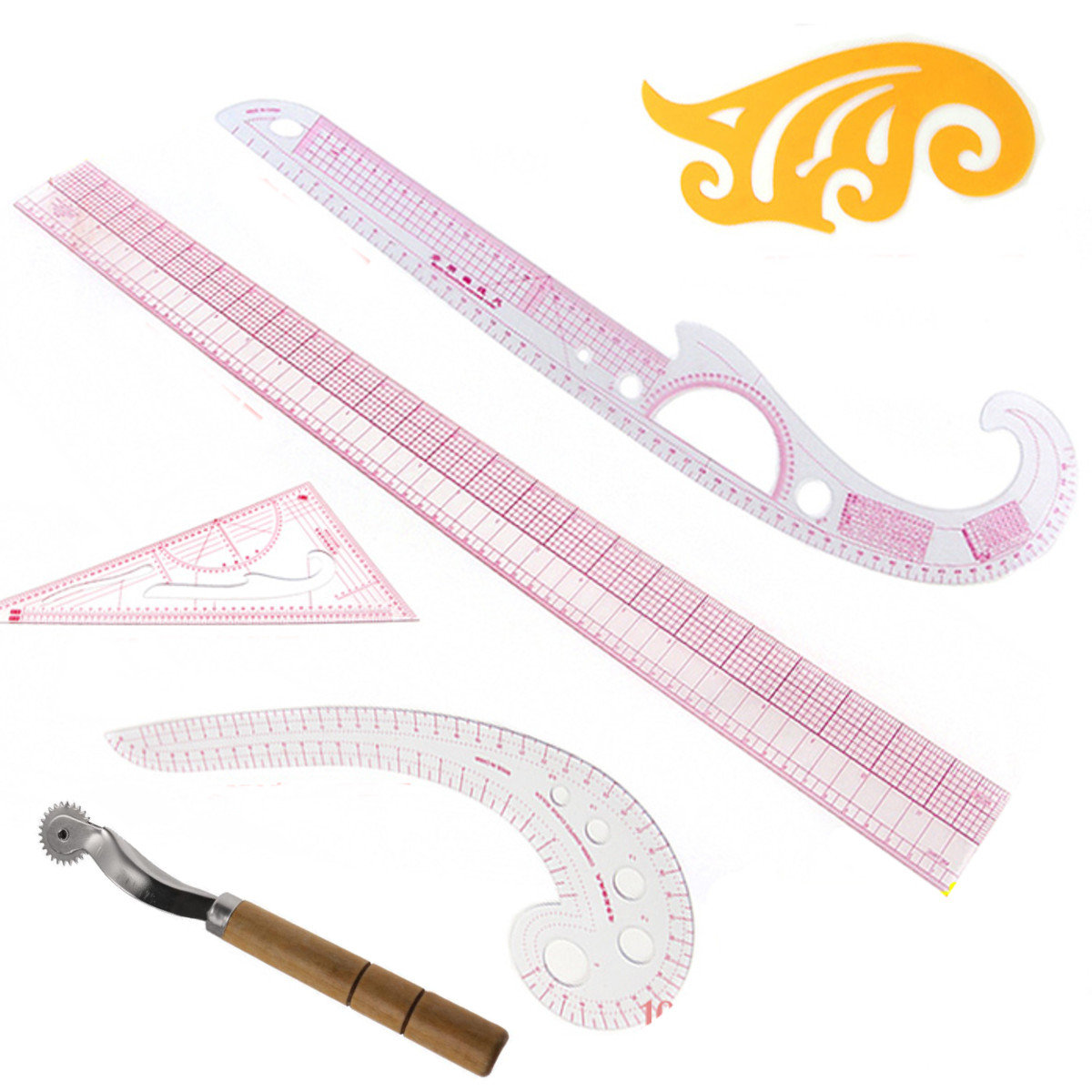 

Set 5 Style Tailor Clear Sewing Ruler Comma Line Grading French Curve Measure Sewing Accessories