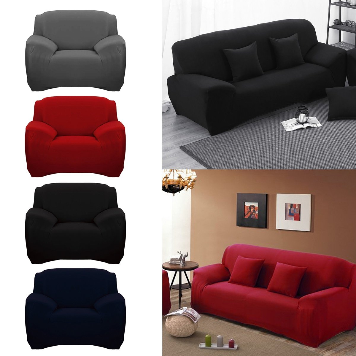 

L Shape Stretch Elastic Fabric Sofa Cover Pet Dog Sectional Corner Solid Color Couch Cover, Coffee red white grey black