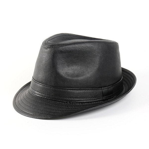 

Men Women Leather Black Fedora Panama Jazz Cap Tea Party Bowler Casual Short Brim Gentleman Hats