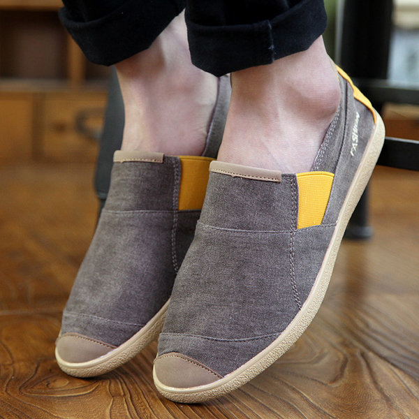 Color Mix Canvas Toe Protecting Lazy Casual Slip On Flat Loafers For ...